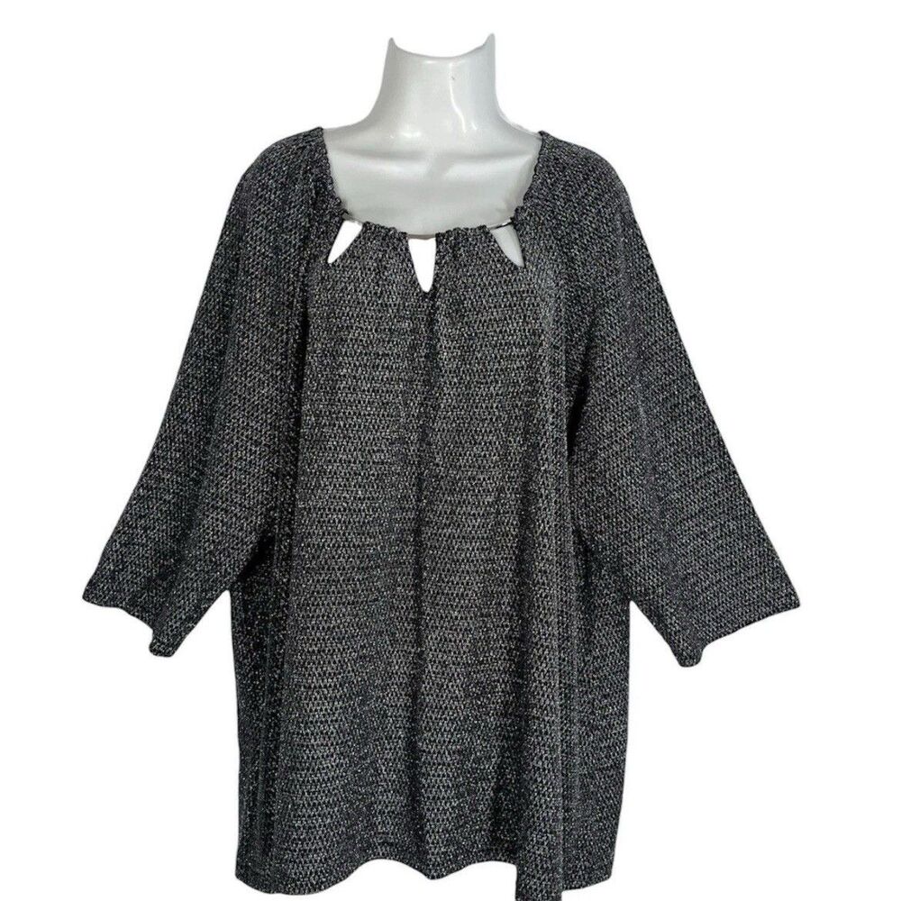 Catherines Women Plus 4X 30/32W Metallic Blouse Cutout Neck 3/4 Sleeve Tunic - Picture 1 of 8
